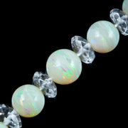 Antique Edwardian Opal Crystal Bead Necklace With Diamond Bow Clasp