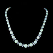 Antique Edwardian Opal Crystal Bead Necklace With Diamond Bow Clasp