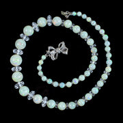 Antique Edwardian Opal Crystal Bead Necklace With Diamond Bow Clasp