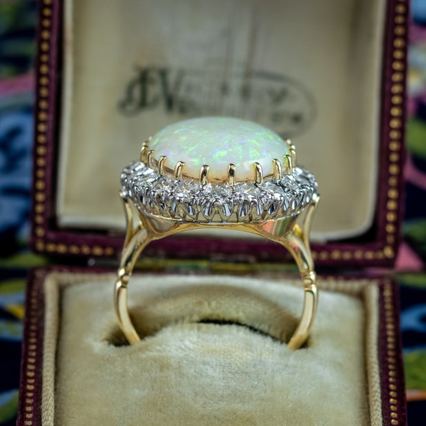 Antique Edwardian Opal Diamond Cluster Ring 20ct Opal