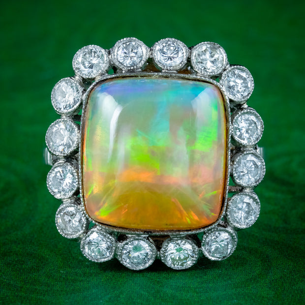 Antique Edwardian Opal Diamond Cluster Ring 6.5ct Opal 