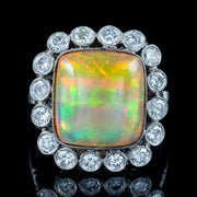 Antique Edwardian Opal Diamond Cluster Ring 6.5ct Opal 