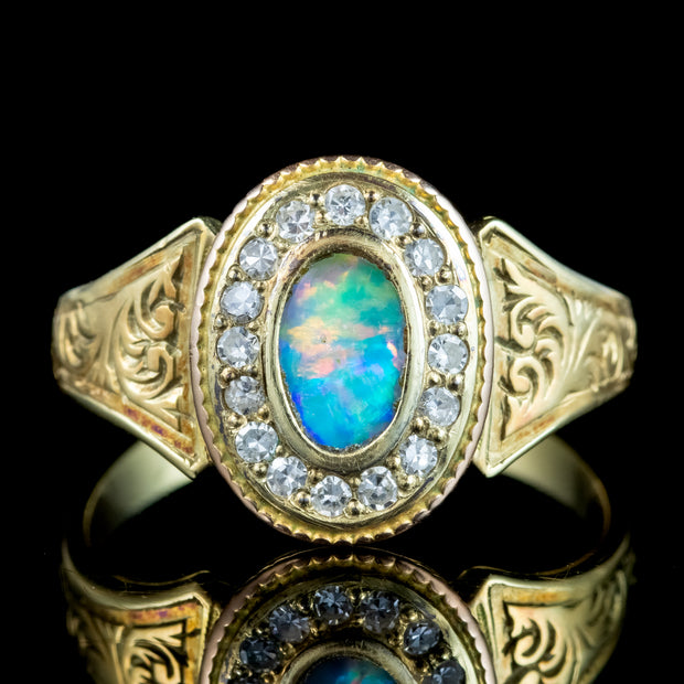 Antique Edwardian Opal Diamond Cluster Ring Dated 1903