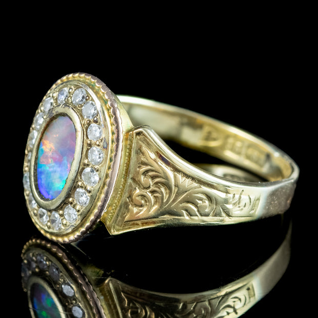 Antique Edwardian Opal Diamond Cluster Ring Dated 1903
