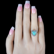 Antique Edwardian Opal Diamond Heart Ring 2.5ct Opal