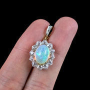 Antique Edwardian Opal Diamond Pendant 7ct Opal 