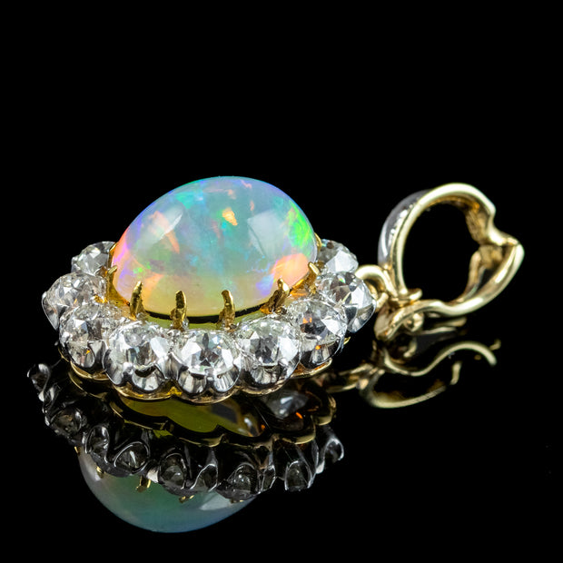 Antique Edwardian Opal Diamond Pendant 7ct Opal 