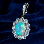 Antique Edwardian Opal Diamond Pendant 7ct Opal 