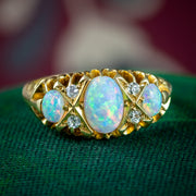 Antique Edwardian Opal Diamond Ring Dated 1906