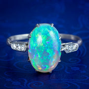 Antique Edwardian Opal Diamond Ring 3.5ct Natural Opal