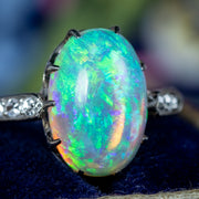 Antique Edwardian Opal Diamond Ring 3.5ct Natural Opal