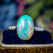 Antique Edwardian Opal Diamond Ring 3.5ct Natural Opal