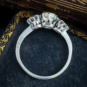 Antique Edwardian Opal Diamond Trilogy Ring 0.60ct Opal