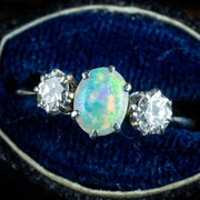 Antique Edwardian Opal Diamond Trilogy Ring 0.60ct Opal