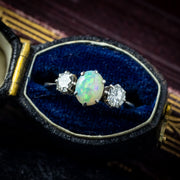 Antique Edwardian Opal Diamond Trilogy Ring 0.60ct Opal
