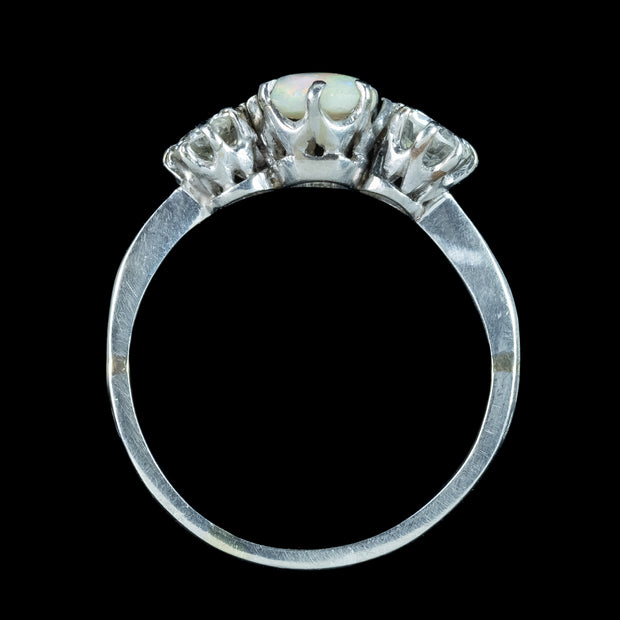 Antique Edwardian Opal Diamond Trilogy Ring 0.60ct Opal
