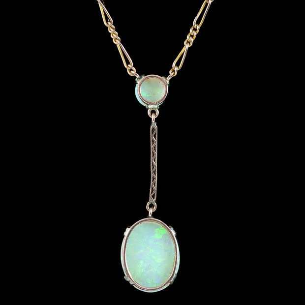 Antique Edwardian Opal Lavaliere Necklace 9ct Gold
