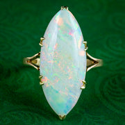 Antique Edwardian Opal Navette Ring 8ct Opal Dated 1914