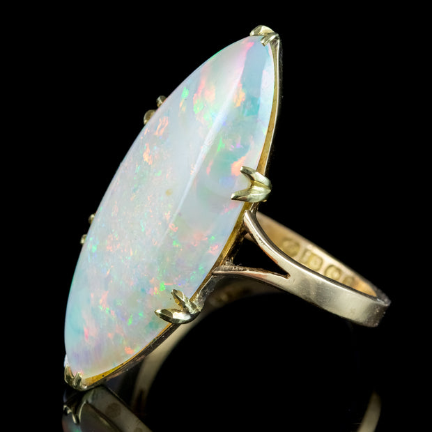 Antique Edwardian Opal Navette Ring 8ct Opal Dated 1914