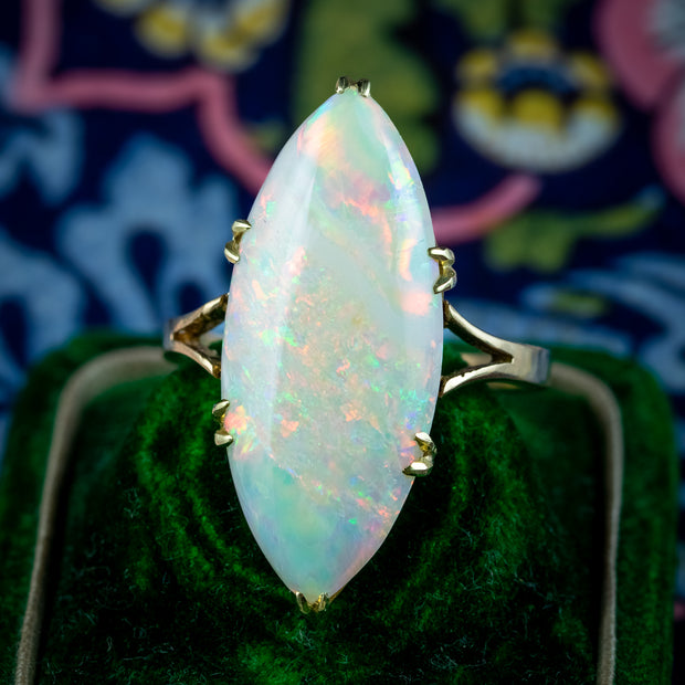 Antique Edwardian Opal Navette Ring 8ct Opal Dated 1914