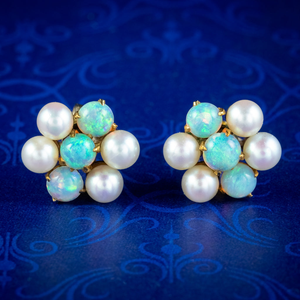 Green, Turquoise, Opal, Amazonite, Pearl Cluster Earrings Gold– Doolittle