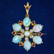 Antique Edwardian Opal Ruby Diamond Pendant Brooch 18ct Gold