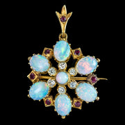 Antique Edwardian Opal Ruby Diamond Pendant Brooch 18ct Gold