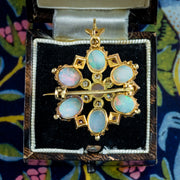 Antique Edwardian Opal Ruby Diamond Pendant Brooch 18ct Gold