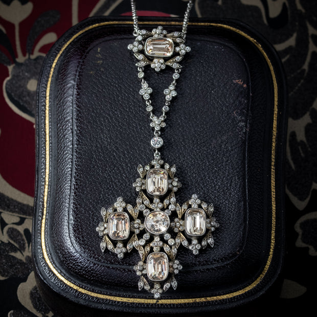 Antique Edwardian Paste Lavaliere Necklace Silver 