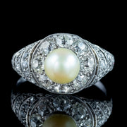 Antique Edwardian Pearl Diamond Cluster Ring 1.1ct Diamond