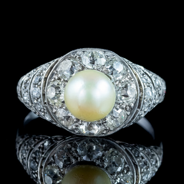 Antique Edwardian Pearl Diamond Cluster Ring 1.1ct Diamond