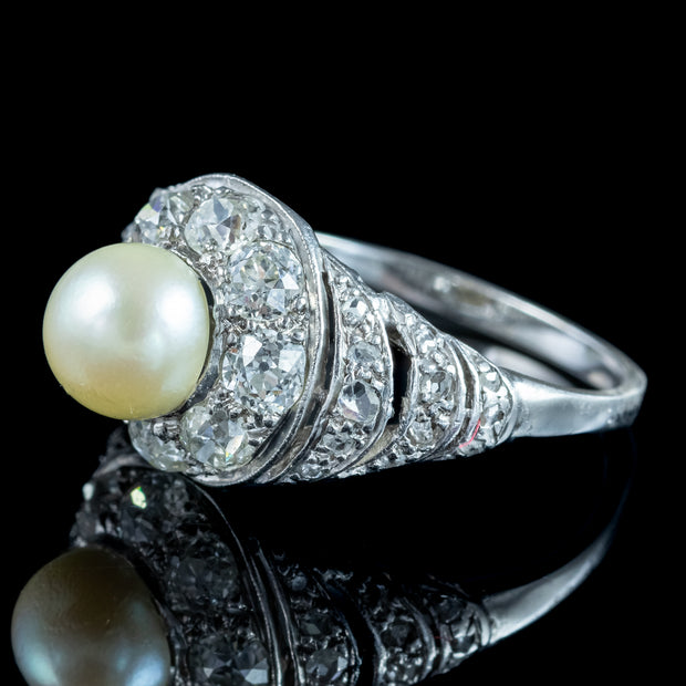 Antique Edwardian Pearl Diamond Cluster Ring 1.1ct Diamond