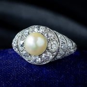 Antique Edwardian Pearl Diamond Cluster Ring 1.1ct Diamond