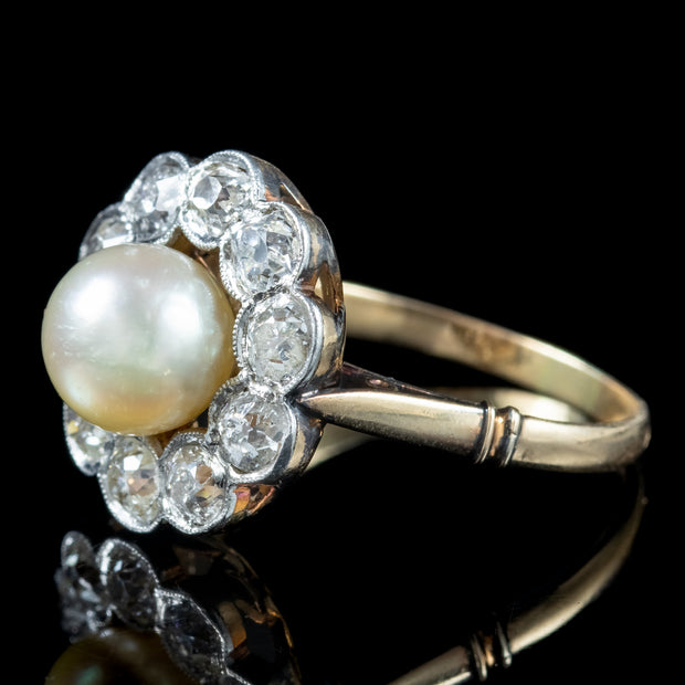 Antique Edwardian Pearl Diamond Daisy Cluster Ring 1.5ct Diamond