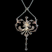 Antique Edwardian Pearl Diamond Flower Necklace With Box 