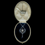 Antique Edwardian Pearl Diamond Flower Necklace With Box 