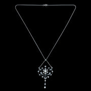 Antique Edwardian Pearl Diamond Flower Necklace With Box 