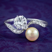 Antique Edwardian Pearl Diamond Toi Et Moi Twist Ring 