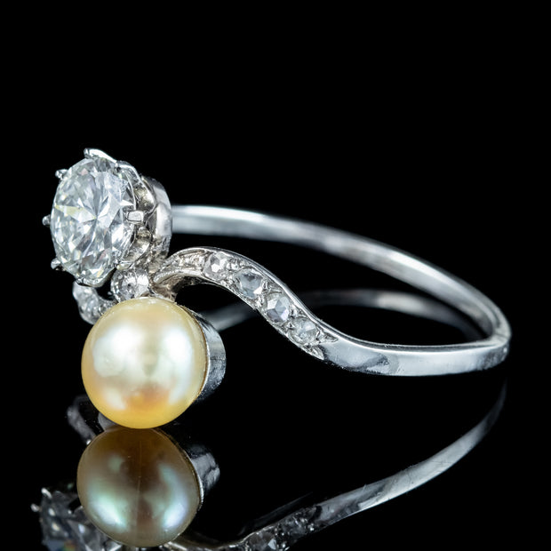 Antique Edwardian Pearl Diamond Toi Et Moi Twist Ring 