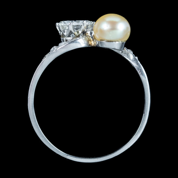 Antique Edwardian Pearl Diamond Toi Et Moi Twist Ring 