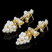 Antique Edwardian Pearl Grape Drop Earrings 18ct Gold