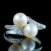 Antique Edwardian Pearl Toi Et Moi Diamond Twist Ring 