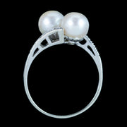 Antique Edwardian Pearl Toi Et Moi Diamond Twist Ring 