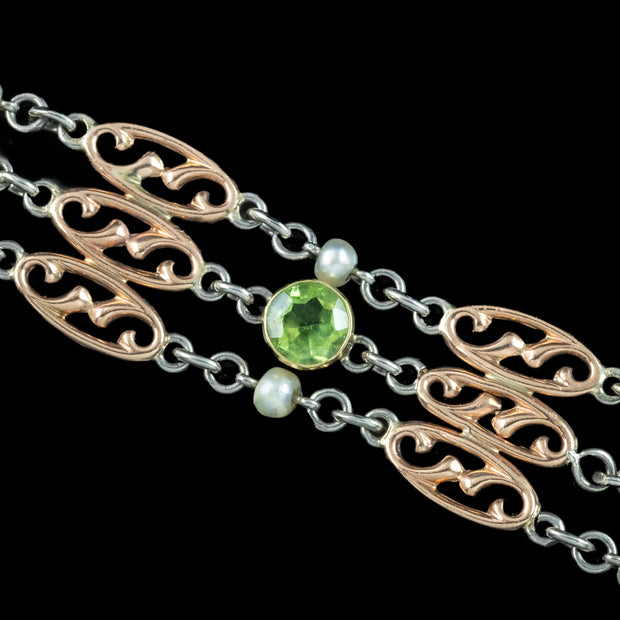 Antique Edwardian Peridot Pearl Bracelet 