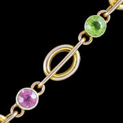 Antique Edwardian Peridot Tourmaline Bracelet With Heart Padlock 