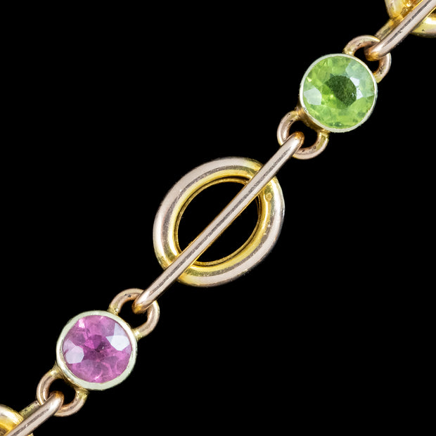 Antique Edwardian Peridot Tourmaline Bracelet With Heart Padlock 