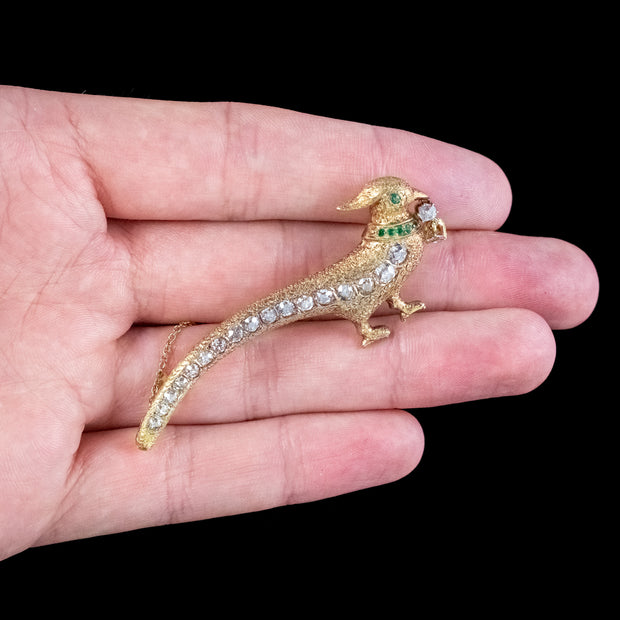 Antique Edwardian Pheasant Brooch Diamond Emerald 18ct Gold 