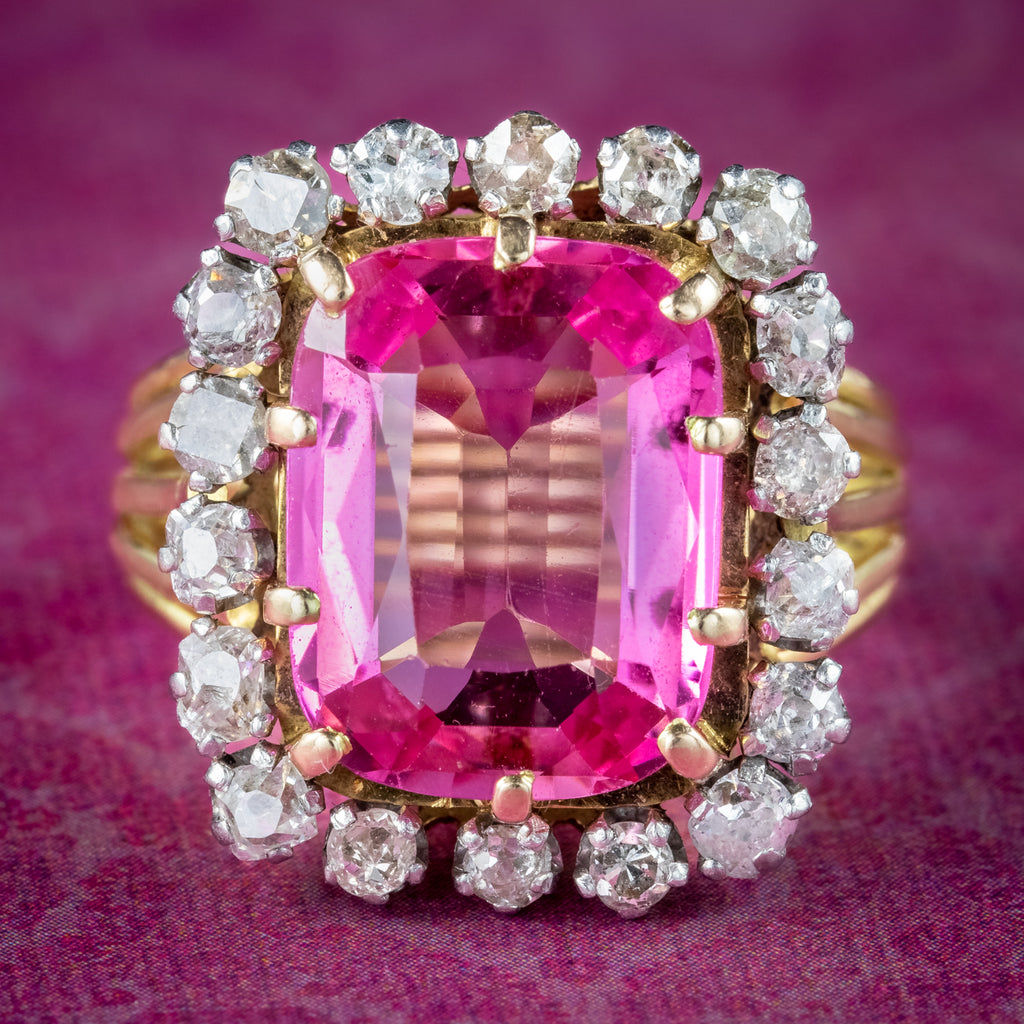 SYNTHETIC PINK SAPPHIRE AND DIAMOND RING