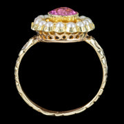 Antique Edwardian Pink Tourmaline Pearl Cluster Ring 1.5ct Tourmaline