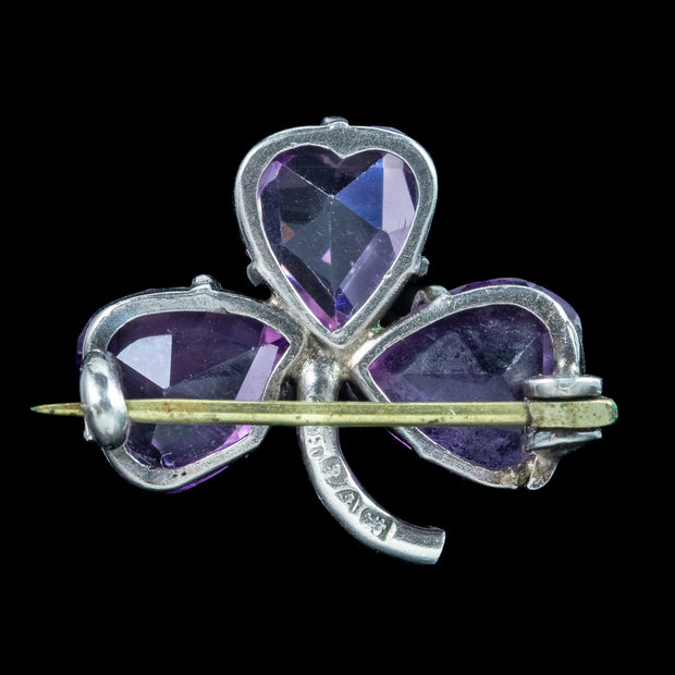 Antique Edwardian Purple Paste Clover Brooch Charles Horner Dated 1902